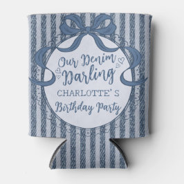 Porta-lata Denim Coquette Bow Blue Jean Baby Birthday Favor
