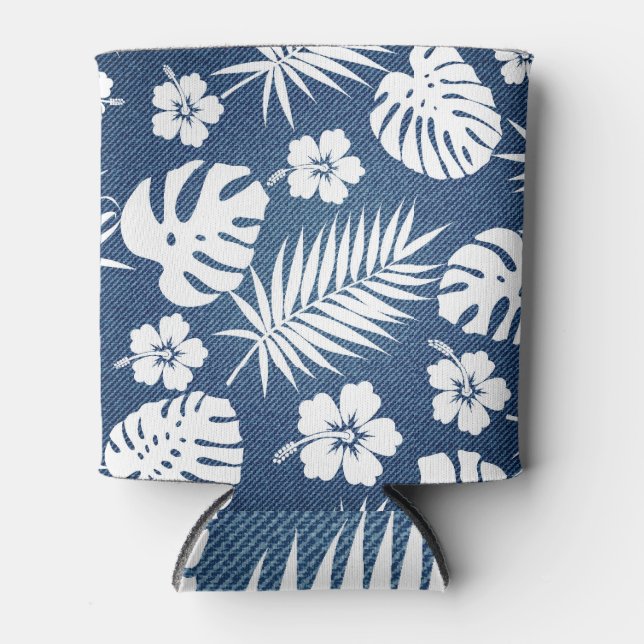 Porta-lata Denim Tropical: Design de fundo padrão. (Frente)