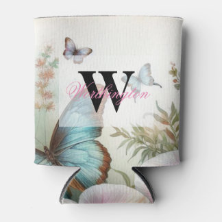 Porta-lata Denominação Monograma Flores tropicais folhas aqua