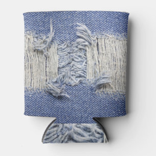 Porta-lata Densidade azul rasgada: textura do jeans.