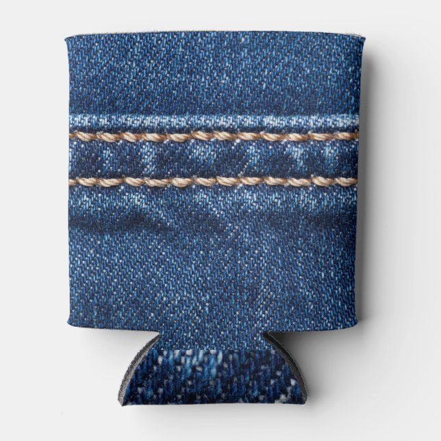 Porta-lata Densidade com títulos: a textura do jeans fechado. (Frente)