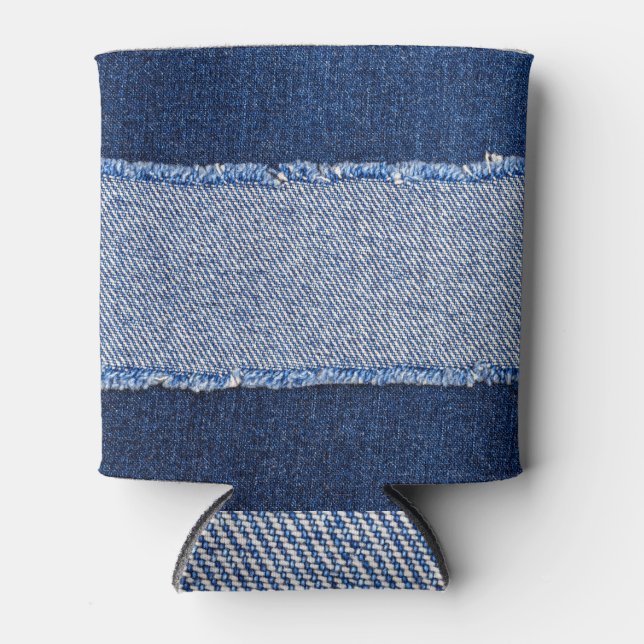 Porta-lata Densidade torn: tecido jeans azul. (Frente)