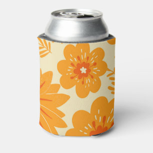 Porta-lata Descida Do Padrão Da Flor Botânica Laranja-Vintage