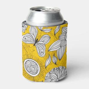 Porta-lata Desenho abstrato floral amarelo branco fofo
