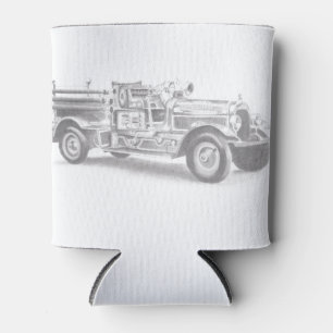 Porta-lata desenho de lápis de caminhão de bombeiro vintage