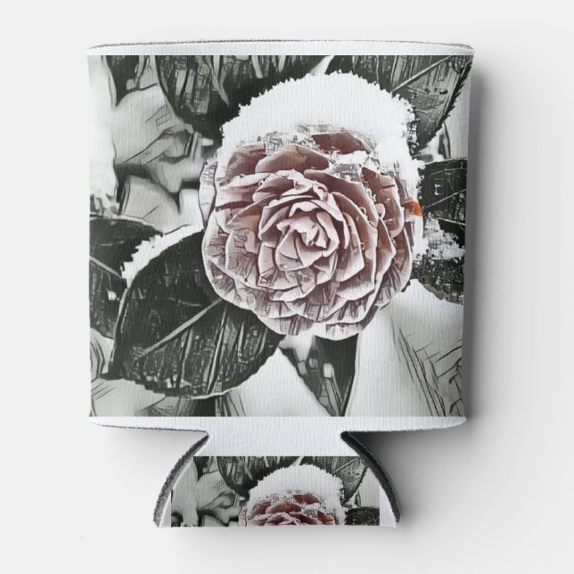 Porta-lata Desenho de Rosa congelado nevado (Frente)