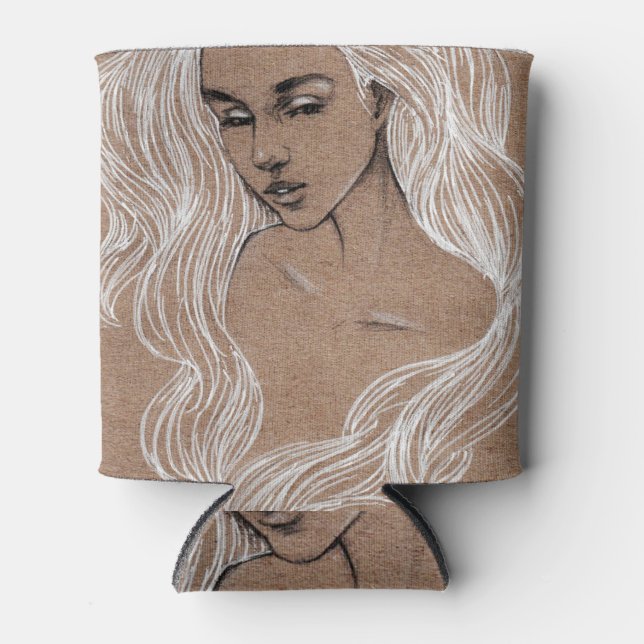 Porta-lata Desenho Retrato: Ilustração de Menina (Frente)