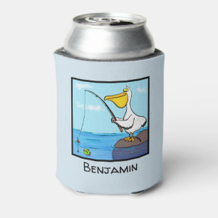 Porta-lata Desenhos animados felizes do pelicano da pesca
