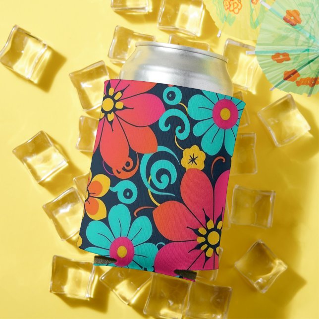 Porta-lata Design de dopamina - Flores Brilhantes - Retro (Verão in situ)