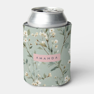 Porta-lata Design de Flor Verde Pastel Macia Personalizado