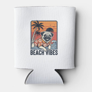 Porta-lata Design de Gravura Vintage Pug Vibrações da Praia_1