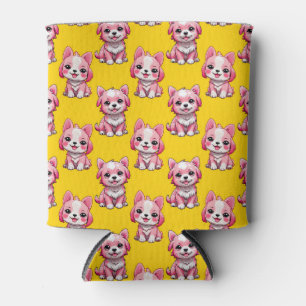 Porta-lata Design de padrão de cachorrinho rosa - Amarelo