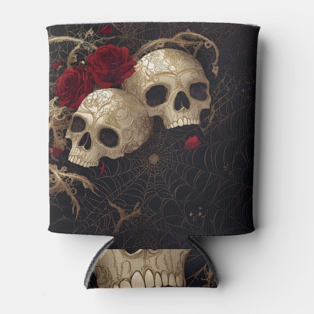 Porta-lata Design de Skulls e rosa vermelha (Frente)