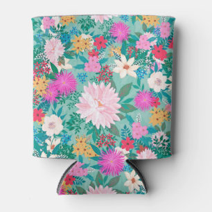 Porta-lata design floral para pintura de mão branca e cor-de