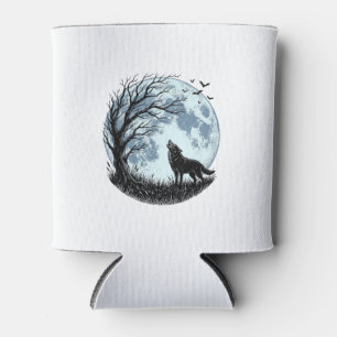 Porta-lata Design Silhueta da Árvore da Lua Uivando Lobo Vint