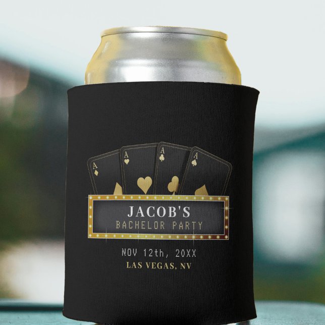 Porta-lata Despedida de Solteiro Aces Preto e Dourado (Poker Aces Black & Gold Bachelor Party Can Cooler
)