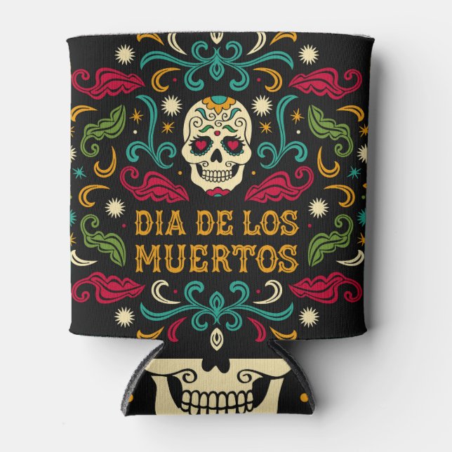 Porta-lata Dia de los Muertos, crânio de açúcar (Frente)
