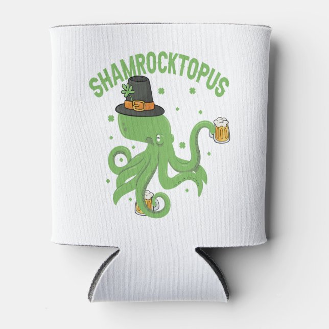 Porta-lata Dia de São Patrício Octopus Shamrocktopus Leprecha (Frente)