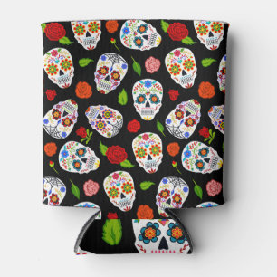 Porta-lata Dia Los Muertos: padrão de crânios de açúcar.