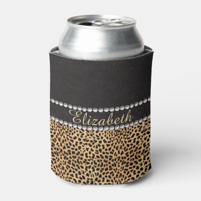 Porta-lata Diamantes Rhinestone da Spot-Leopardo Personalizad (Can Front)