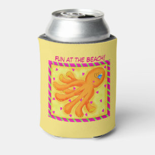 Porta-lata Diversão em Laranja Amarelo Octopus Whimsy Beach