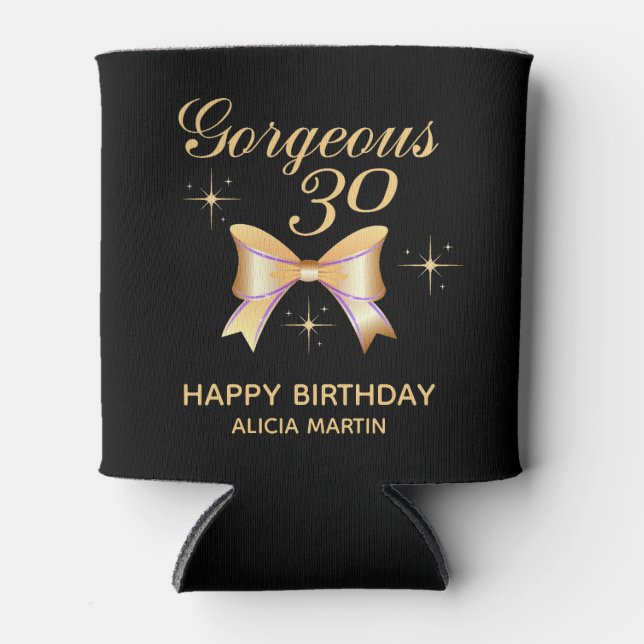 Porta-lata Dourada Garota de Fita Belo Feliz Aniversário Negr (Frente)