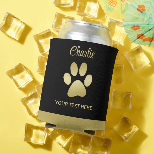Porta-lata Dourada pata de cão brilhante sobre fundo negro (Verão in situ)
