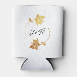 Porta-lata Douradas Iniciais Pretas Branco Monograma Flower W