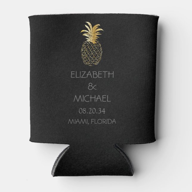 Porta-lata Dourado Casamento de Abacaxi Tropical Moderno (Frente)