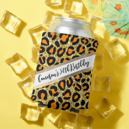 Porta-lata Dourado Dia de Aniversário Glitter Leopard Girly C