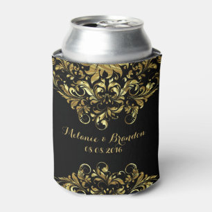 Porta-lata Dourado rendas preto e falso