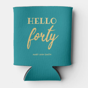 Porta-lata Dourado Teal "Hello Quarty" Aniversário Glitter