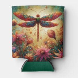 Porta-lata Dragonfly Floral Abstrato-Art Teal Rosa
