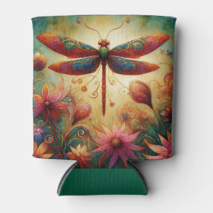 Porta-lata Dragonfly Floral Abstrato-Art Teal Rosa