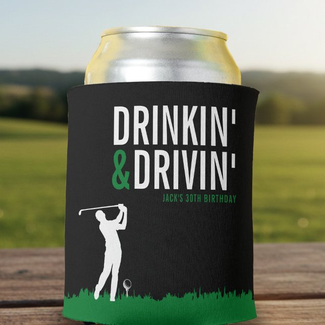 Porta-lata Drinkin' & Drivin' Adult Golf Birthday Party Black (Drinkin' & Drivin' Adult Golf Birthday Party Can Cooler
)