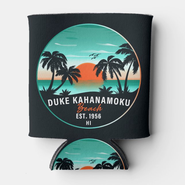 Porta-lata Duke Kahanamoku Beach Hawaii Retro Sunset Souvenir (Frente)
