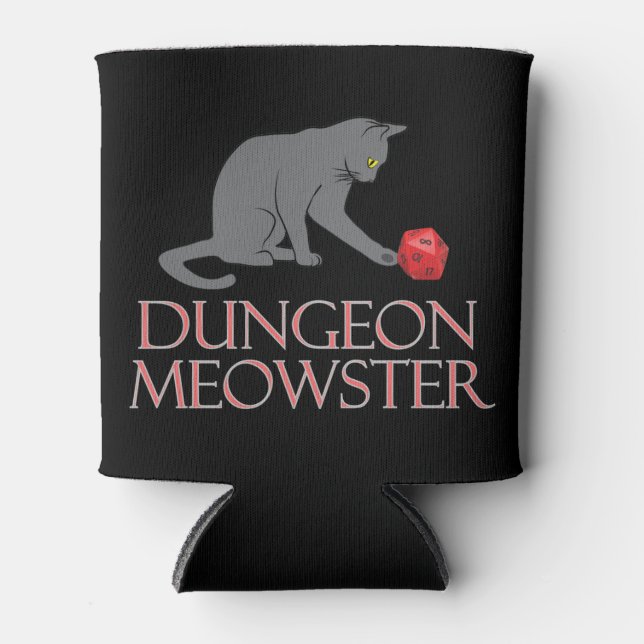 Porta-lata Dungeon Meowster Engraçado Gato RPG com Dice (Frente)