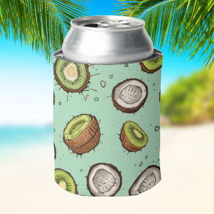 Porta-lata Duo de Kiwi & Coco Frutas Tropicais em Aquarela