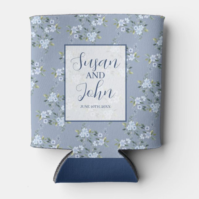 Porta-lata Dusty Blue Boho Floral Wedding Can Cooler (Frente)
