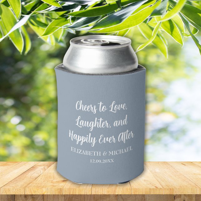 Porta-lata Dusty Blue Elegant Wedes Anima-se (Dusty Blue Elegant Wedding Cheers to Love Can Cooler)
