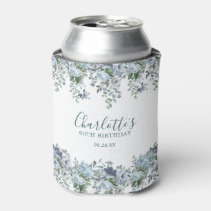 Porta-lata Dusty Blue Floral 90 Birthday Personalizado