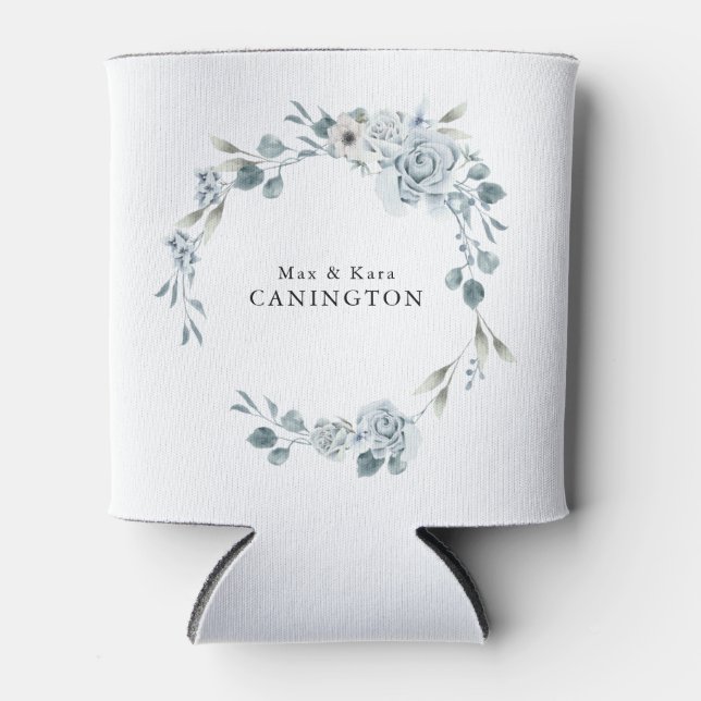 Porta-lata Dusty Blue Floral Casamento Personalizado (Frente)