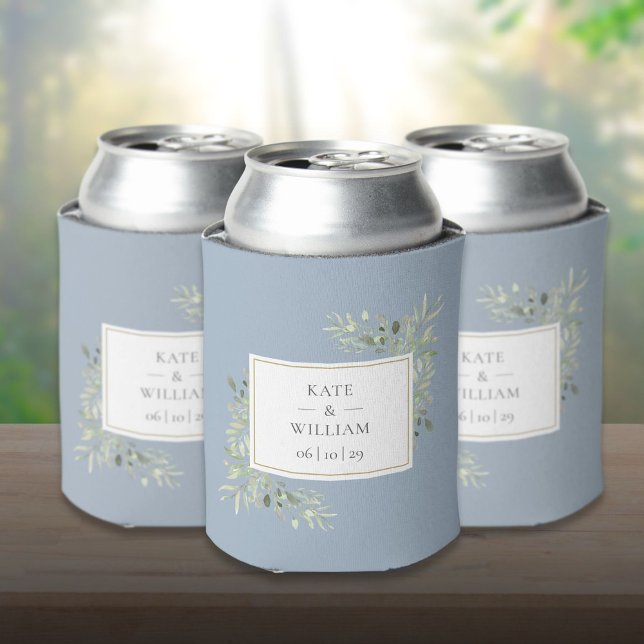 Porta-lata Dusty Blue Greenery Foliage Casamento (Dusty Blue Greenery Foliage Wedding Can Cooler)