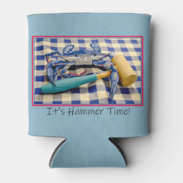 Porta-lata É o Hammer Time Blue Crab com martelo em Gingham