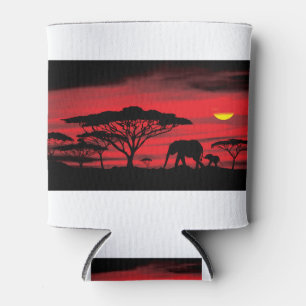 Porta-lata Elefante Africano e Bebê com Sunset Vermelho