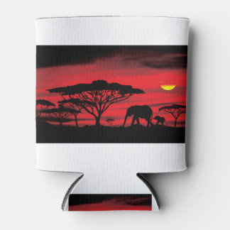 Porta-lata Elefante Africano e Bebê com Sunset Vermelho