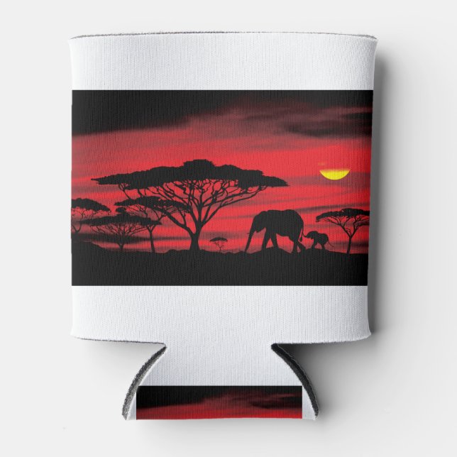 Porta-lata Elefante Africano e Bebê com Sunset Vermelho (Frente)