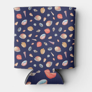 Porta-lata Elegância de Seashell: Padrão Azul de Verão.