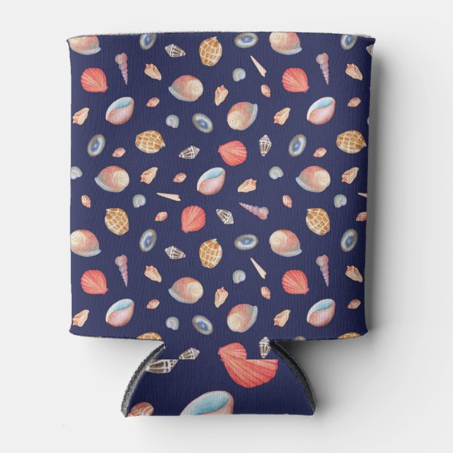 Porta-lata Elegância de Seashell: Padrão Azul de Verão. (Frente)