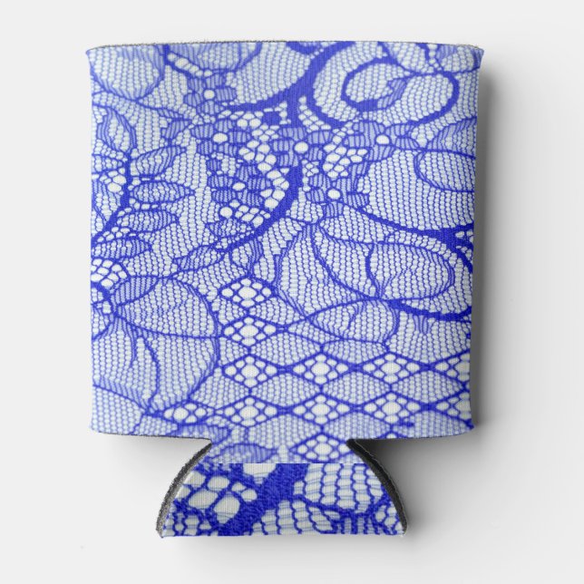 Porta-lata Elegância Real: Lace Azul de Coutura (Frente)